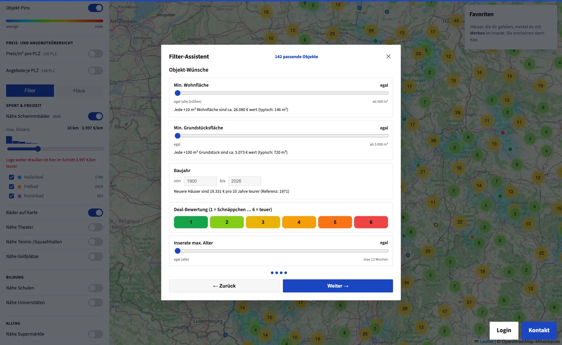 Der Filter-Assistent: jede Präferenz zeigt ihr Preisschild aus dem linearen Modell